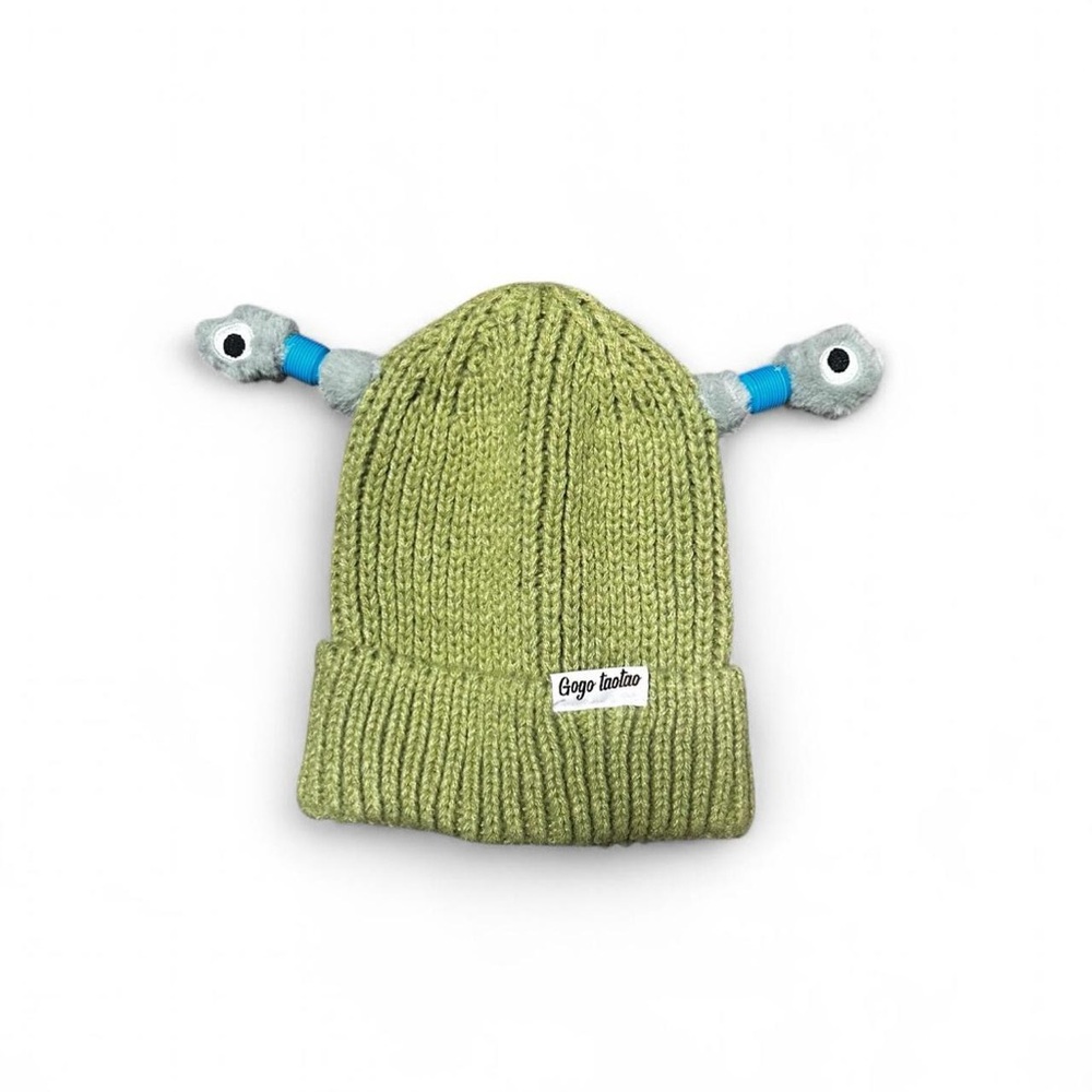 Gogo Taotao Green Knit Alien Beanie with Eyes